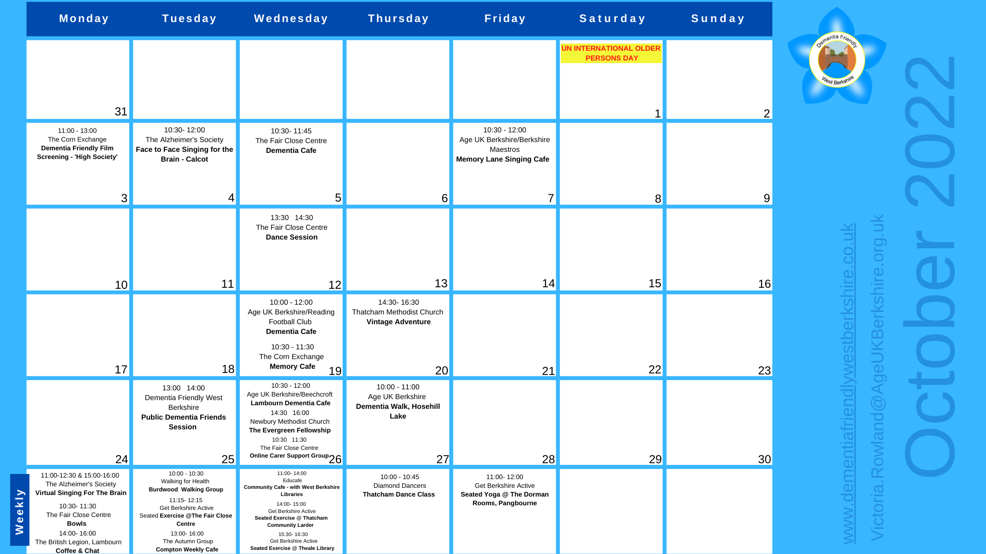 West Berkshire Demential Friendly October calendar of events